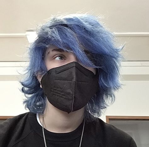 Blue Hair Mullet Guy, Dyed Masc Hair, Navy Blue Hair Men, Scene Hair Men, Blue Dyed Hair Men, Emo Hairstyles Men, Blue Hair Men Aesthetic, Blue Hair Aesthetic Boy, Men With Blue Hair