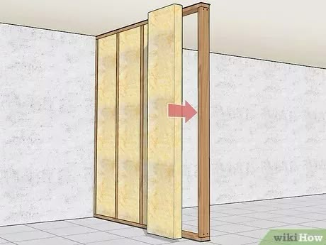 How to Build a Fake Wall: 12 Steps (with Pictures) - wikiHow Building A False Wall, Making A Temporary Wall Room Dividers, Building A Room Divider Wall, Build Interior Wall, Wall Paneling Room Divider, Building A Wall With A Door, Diy Dividing Wall, How To Build Interior Wall, How To Make A Divider Wall