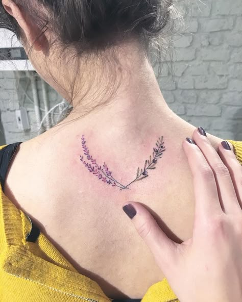 lavender and olive branch tattoo by @evakrbdk (instagram) Olive Tattoo, Olive Branch Tattoo, Famous Tattoo Artists, Lavender Tattoo, Branch Tattoo, Back Tattoo Women, Tattoo Designs And Meanings, Nature Tattoos, Symbolic Tattoos