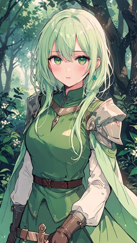 Green Hair Anime Female, Anime Female Green Hair, Green Hair Anime, Short Green Hair, Anime Green Hair, Brown Hair Female, Anime Green, Fantasy Mythology, Green Hair Girl