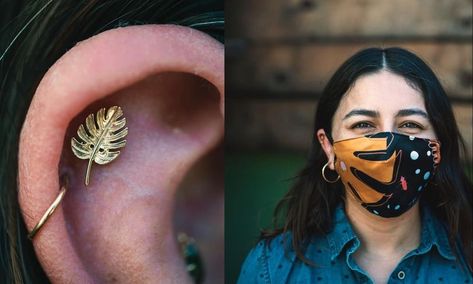 Body Vision Los Angeles on Instagram: “Helix piercing with our Monstera Leaf by @rubenlew.bodypiercing in Tijuana, MX! 🖤 🇲🇽” Body Vision Los Angeles, Flat Piercing, Helix Piercing, Monstera Leaf, Helix, Body Jewelry, Piercings, Angeles, Angel