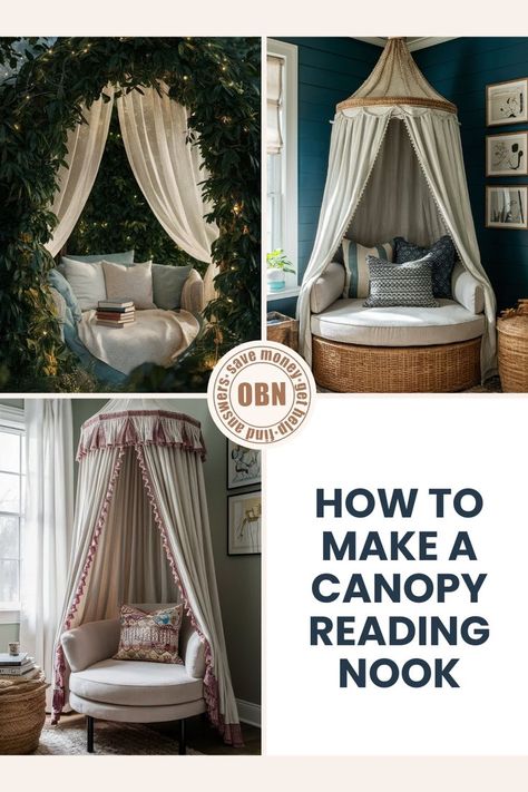 DIY Canopy Reading Nook: Create a serene and stylish canopy reading nook to unwind and get lost in your favorite stories. Step-by-step guide inside! Canopy Over Chair, Diy Corner Chair, Canopy Reading Corner, Canopy Reading Nook, Canopy Corner, Chair With Canopy, Princess Canopy, Diy Steps, Design For House