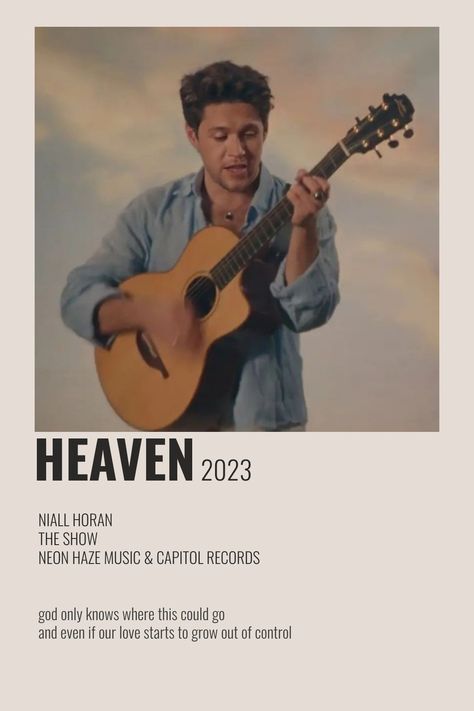 by me Niall Horan Polaroid, Music Wall Collage, Music Movie Poster, Romantic Playlist, Niall Horan Lyrics, Alternative Minimalist Album Covers, Minimalist Album Covers, Songs Poster, Heaven Song