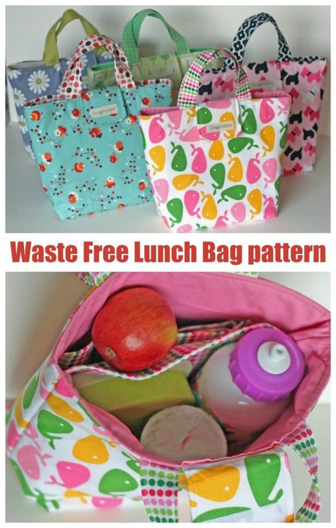 Easy Lunch Bags To Sew, Sew Lunch Bag Pattern, Free Lunch Bag Sewing Pattern, Lunch Box Sewing Pattern Free, Lunch Bag Patterns To Sew, How To Make A Lunch Bag Diy, Lunch Bag Sewing Pattern Free, Lunchbox Sewing Pattern Free, Lunch Box Bag Pattern