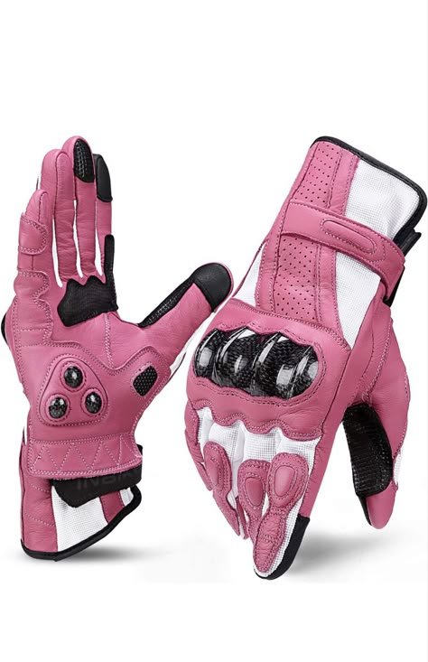 Motorcycle Gloves Women, Pink Motorcycle Gear, Motorcycle Outfits For Women, Pink Motorbike, Motorcycle Gear For Women, Pink Motorcycle Helmet, Moto Rose, Biker Gloves, Biker Accessories