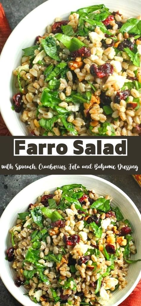 Ferro Salad Recipes, Farro Bean Salad, Farro Pomegranate Salad, Farro Cranberry Salad, Farro Spinach Recipes, Caprese Farro Salad, Kale Farro Salad, Farro Spinach Salad, Farrow Salad