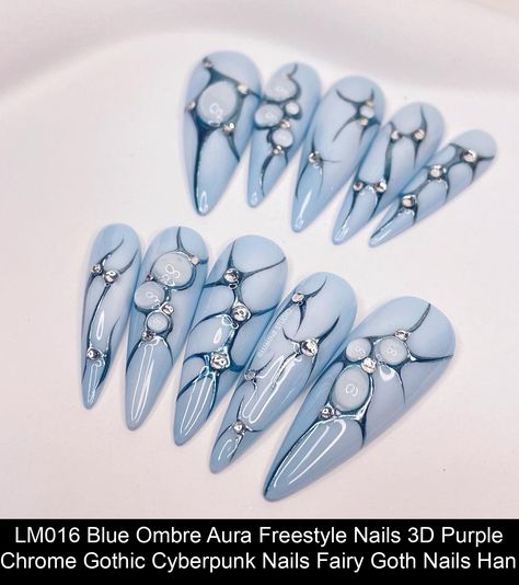 Welcome to Chrome Gel Nails Designs, Cybercore Nails Blue, Ashnikko Nails, Blue Goth Nails, Matte And Shiny Nails, Uñas Press On, Blue Abstract Nails, Futuristic Nail Art, Cybercore Nails