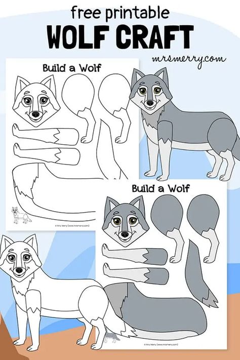 Free Printable Paper Wolf Craft for Kids | Mrs. Merry Build A Wolf Printable, Wolf Preschool Craft, Wolf Template Free Printable, Wolf Bulletin Board Ideas, Wolf Activities Preschool, Wolf Valentines Box Ideas, Wolf Party Games, Wolf Activities For Kids, Wolf Crafts For Kids