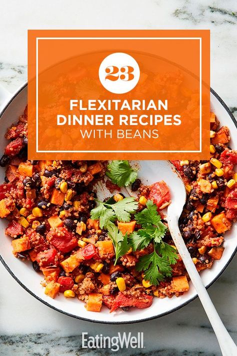 Enjoy a tasty and filling dinner with these recipes that are appropriate for the flexitarian diet. As you opt for more plant-based meals, it’s important to get enough protein in your diet and beans are a great way to do that. #dinner #dinnerideas #supperideas #dinnerrecipes #healthydinnerideas #healthydinnerrecipes #healthyrecipes Dinner Recipes With Beans, Flexitarian Meal Plan, Recipes With Beans, Weight Watcher Vegetable Soup, Vegetarian Gumbo, Quinoa Veggie Burger, Vegetarian Bowls, Flat Belly Diet Plan, Flexitarian Recipes