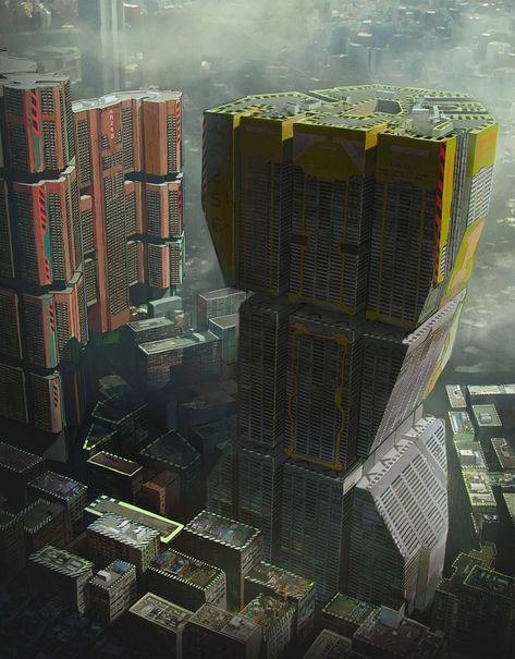 Cyberpunk 2077 Art, Cyberpunk 2077 Concept Art, Cyberpunk Building, Buildings Art, Mega City, Sci Fi Architecture, Cyberpunk Rpg, Sci Fi City, Sci Fi Environment