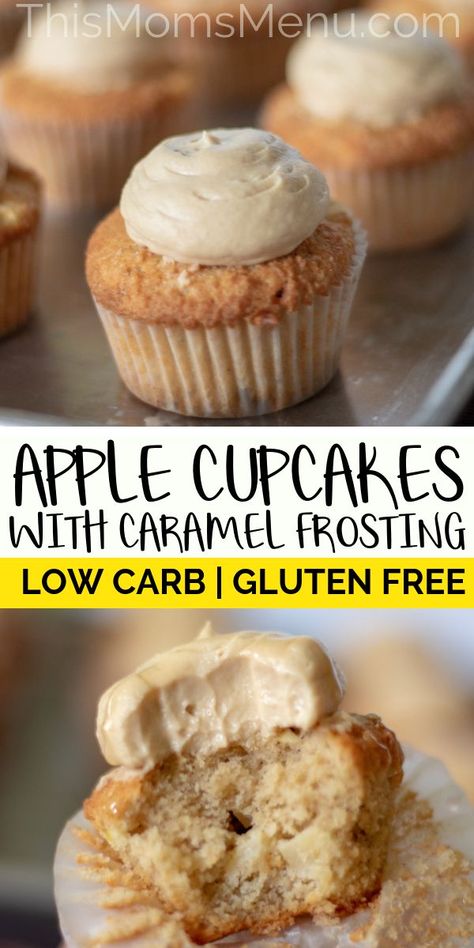 Low Carb Apple Cupcakes with Caramel frosting - These Low Carb Apple Cupcakes with Caramel Frosting are the perfect fall treat, combining the classic flavors of tart apples and sweet and salty caramel! #thismomsmenu #keto #ketorecipe Cupcakes With Caramel Frosting, Cupcakes With Caramel, Salty Caramel, Apple Cupcakes, Low Carb Low Fat Recipes, Streusel Muffins, No Carb Recipes, Caramel Frosting, Apple Dessert Recipes