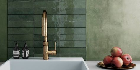 Tileflair Tiles UK - Beautiful Kitchen, Bathroom, Wall &… | Tileflair Green Tile Bathroom, Tiles Uk, Green Tiles, Metro Tiles, Upstairs Bathrooms, Grey Flooring, Green Tile, Beautiful Kitchen, Green Bathroom