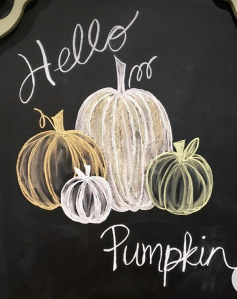 How To Draw A Chalkboard Pumpkin, Hello Pumpkin Chalkboard Art, Fall Pumpkin Chalkboard Art, Blackboard Fall Ideas, Chalkboard Pumpkin Art, Call Chalkboard Ideas, Fall Chalkboard Sayings, Cute Halloween Chalkboard Ideas, Fall Chalk Bored Ideas