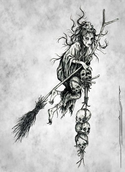 witch Kay Nielsen, Witch Drawing, Baba Jaga, Witch Tattoo, Muster Tattoos, Hieronymus Bosch, A Broom, Baba Yaga, Dark Tattoo