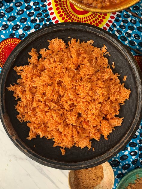 Jollof Rice — Zoe's Ghana Kitchen Jollof Rice Recipe Ghana, Groundnut Oil, Ghana Food, Bone In Chicken, West African Food, Jollof Rice, Couscous Recipes, Scotch Bonnet, Hot Pepper Sauce