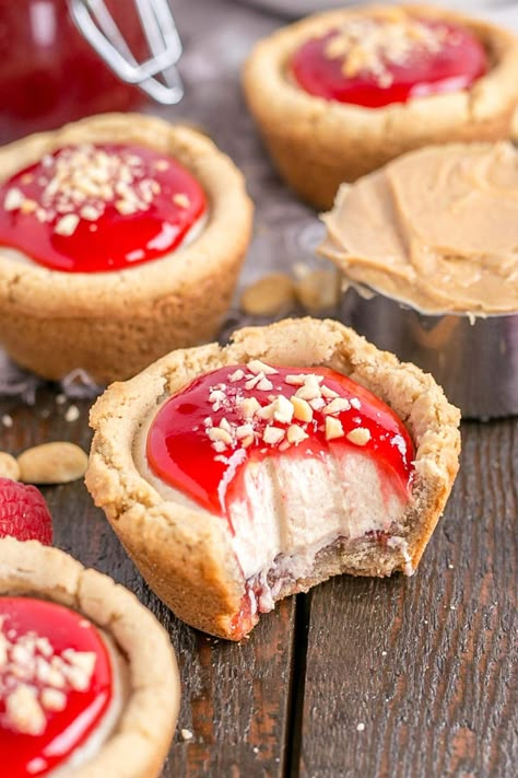 Peanut Butter And Jelly Cookie Cups, Peanut Butter And Jelly Appetizer, Mini Cookie Cups, Cookie Cup Recipes, Jelly Thumbprint Cookies, Peanut Butter Cookie Cups, Peanut Butter And Jelly Cookies, Peanut Butter Jelly Cookies, Cup Recipes