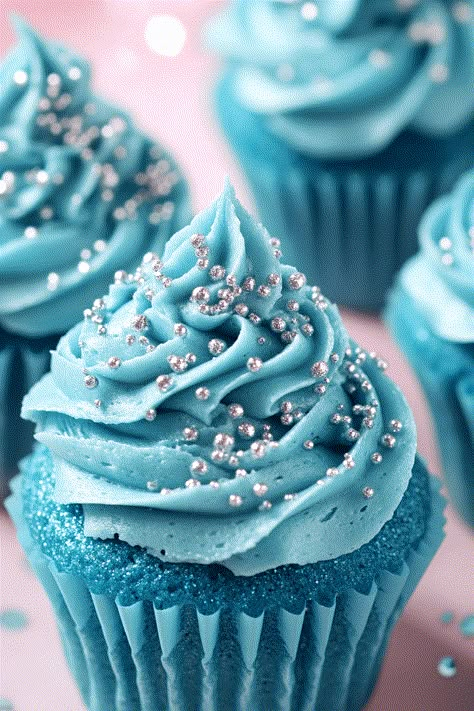 Blue Velvet Cupcakes Light Blue Cookies, Blue Sweet Treats, Winter Blues Party, Birthday Baking Ideas, Light Blue Food, Light Blue Sweet 16, Cupcake Blue, 13 Birthday Ideas, Blue Velvet Cupcakes