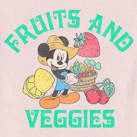 Who knew that dressing "mousey" could be so cute!? Celebrate Walt Disney's most iconic character with this officially licensed Disney Mickey Mouse and Friends Farmer Mickey Fruits and Veggies Toddlers' Graphic T-shirt! This unique tee features Mickey in a gardening outfit holding a basket of fruit, surrounded by large fruit icons and the phrase: "Fruits and Veggies" across the front. Grab some new Mickey and Friends apparel for the youngest members of the family and make their next trip to the Disney parks a memorable one! Now the young ones can enjoy comfort and fashion at the same time with this unique toddlers' graphic tee design from Mickey Mouse & Friends! The smallest family members are also the most stylish with this new toddlers' t-shirt that is perfect for every occasion! Featurin Fruit Character Design, Basket Of Fruit, Fruit Icons, Character Logo, Trending Graphic Tees, Mickey Mouse Shorts, Friends Characters, Gardening Outfit, Sleeve Packaging