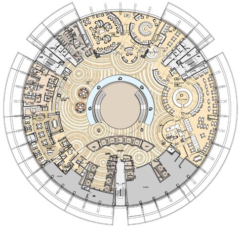 Library Cafe Design, Cafe Design Architecture, Lobby Plan, Library Floor Plan, Library Plan, Library Cafe, Restaurant Plan, Circular Buildings, Hotel Floor Plan