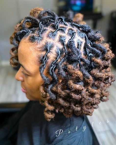 Soft Locs Hairstyles Half Up Half Down, Hairstyle For Short Dreads Black Women, Locs Hairstyles For Women Curls, Curly Dreads Hairstyles, Wash And Go Loc Styles, Bridesmaid With Locs, Loc Styles Curly Ends, Long Loc Retwist Styles, Fall Loc Hairstyles