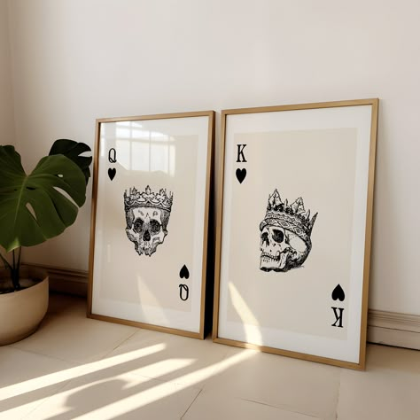 Playing Game Card Print | Set of 2 Playing Card Wall Art | Retro Skull Print Set | Retro Bar Cart Print | Aesthetic Trendy Set of 2 Poster Poker Wall Art, Art For Mens Bedroom, Black Room Inspiration, Retro Art Print, Playing Card Wall Art, Mens Wall Art, Retro Bar Cart, Kitchen Playroom, Moody Wall Art