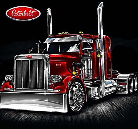 Peterbilt Trucks Wallpapers, Peterbilt Drawing, Peterbilt Tattoo, Semi Truck Tattoo, Custom Peterbilt, Trucker Quotes, Truck Tattoo, Man Cave Art, Cool Car Drawings