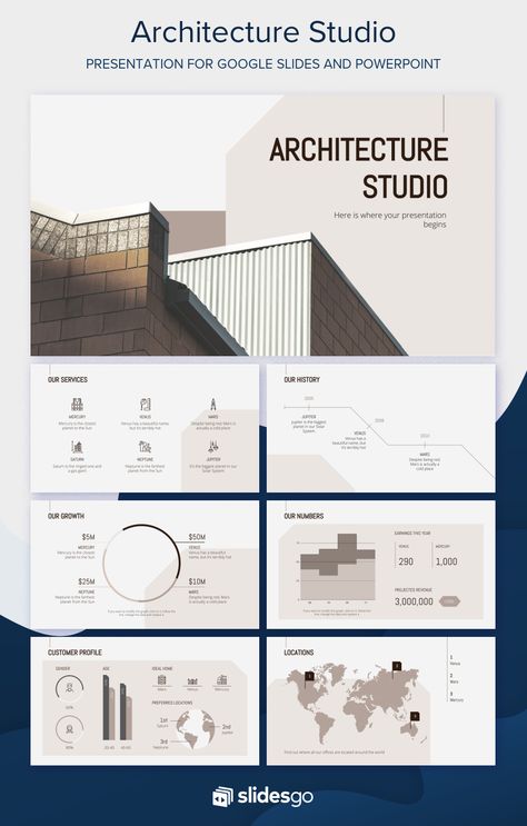 Devise your own architectural company profile with this free professional template for Google Slides and PowerPoint Architectural Layout Design, Powerpoint Design Architecture, Architecture Profile, Slide Architecture, Architectural Presentation Template, Architecture Powerpoint, Company Poster, Architecture Powerpoint Presentation, Architecture Slide Presentation