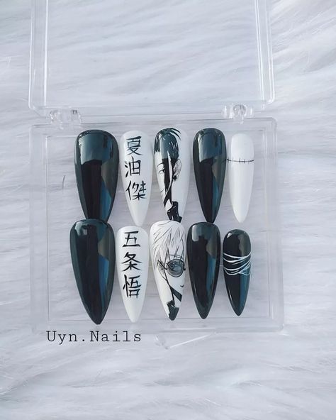 Anime Manicure, Anime Nails Designs, Jjk Nails, Disney Acrylic Nails, Makeup Nails Designs, Fake Nails Designs, Asian Nails, Punk Nails, Anime Nails