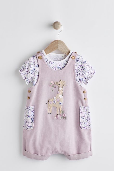 Lilac Purple Giraffe/Floral Baby Character Dungarees (0mths-2yrs) Purple Giraffe, Baby Trends, Cute Character Design, Baby Mode, Reborn Nursery, Baby Fits, Cute Character, Baby Trend, Cotton Bodysuit