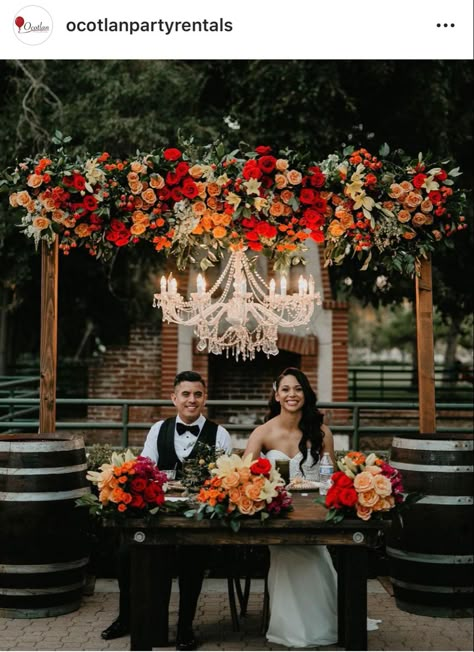 Outdoor Mexican Wedding Ideas, Black Mexican Theme Wedding, Mexican Fall Wedding Ideas, Burnt Orange Mexican Wedding, Mexican American Wedding Theme, Dark Mexican Theme Wedding, Fall Mexican Wedding Colors, Wedding Centerpieces Mexican, Mexican Wedding Color Schemes