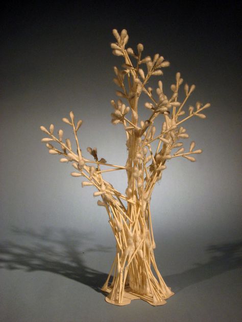 Q-Tip Tree Qtip Crafts, Qtip Art, Q Tip Art, Toothpick Sculpture, Match Stick Art, Straw Sculpture, Diy Crafts Easy At Home, Camp Projects, 3d Art Projects