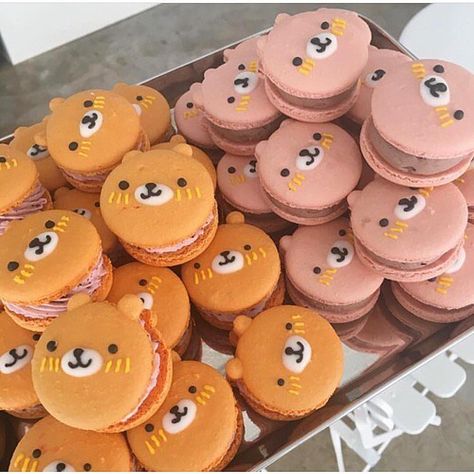 #korea #koreanfood #koreanstyle #korean #korea🇰🇷 #koreacute #teddybear #brownteddybear #pinkteddybear #macarons Kue Macaroon, Nutella Desserts, Pastel Cupcakes, Kawaii Dessert, Cute Baking, Think Food, Kawaii Food, Cute Desserts, Cafe Food