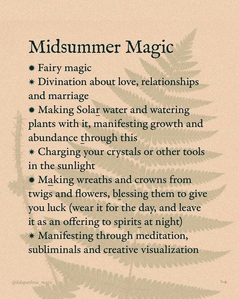 The Summer Solstice: June 20-21 Traditional Midsummer (Kupala’s night) in my country (Russia): June 23-24 Northern Midsummer: June 23-24 Actual celebrations, historically, were held for the whole week long, so it’s time for magical merriment very soon, witches and magical beings🧙🏻‍♀️🧝🏼‍♀️ June Witchcraft, Midsummer Traditions, Litha Ideas, Midsummer Celebration, Witchcraft Inspiration, Midsummer Eve, Summer Witch, June Solstice, Midsummer's Eve