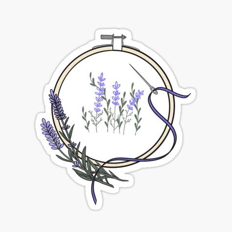 Embroidery Stickers Design, Lavender Stickers, Lavender Embroidery, Embroidery Stickers, Floral Drawings, Tiny Stickers, Marine Corps Gift, Knitting Gifts, Sticker Aesthetic