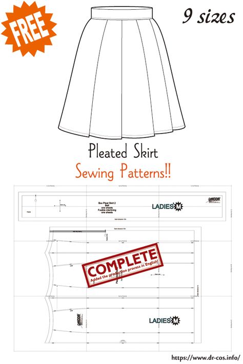 This is the pattern of Pleated Skirt(No side pleats). inch size(letter size) Children's-4,8,10/Ladies'-S,M,L,LL/Men's-L,LL cm size(A4 size) Children's-100,120,140/Ladies'-S,M,L,LL/Men's-L,LL Added the number of fabric meters required for each size ❤️The production process is now uploaded to the site. Skirt Patterns, Construction Ideas, Skirt Sewing, Free Sewing Patterns, Patterns Sewing, Skirt Patterns Sewing, Sewing Diy, Sewing Skirts, Diy Sewing Clothes