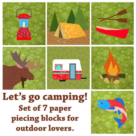 Let's Go Camping Camping Embroidery, Camper Quilt, Camping Quilt, Summer Sewing Projects, Celebrate Recovery, Paper Pieced Quilt Patterns, Paper Quilt, Sockeye Salmon, Doodle Design