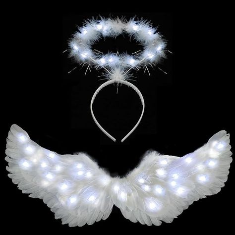 Amazon.com: Angel Wings, Light Up Angel Wings and Halo with LED Lights, White Angel Wings Costume for Adult Women Kids Halloween Xmas : Clothing, Shoes & Jewelry White Wings Costume, Adult Angel Costume, Plus Size Angel Costume, White Angel Costume Halloween, Angel Costume Aesthetic, Angel Costume Ideas, Glowing Wings, Angel Wings Halloween, Angel Wings And Halo