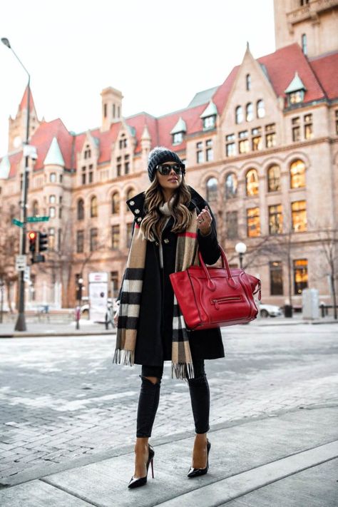 fashion blogger mia mia mine wearing a burberry scarf and christian looubutin so kate heels Burberry Scarf Outfit, Winter Mode Outfits, Casual Chic Outfits, Cute Thanksgiving Outfits, Thanksgiving Outfit Women, Scarf Outfit, Burberry Scarf, Casual Outfit Inspiration, Causal Outfits