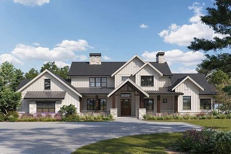 America's Best House Plans on Instagram: “A larger, Modern Farmhouse design, Plan 5631-00188 features 3,491 sq. ft., 4 bedrooms, 3 full bathrooms, a walk-in pantry, multiple large…” American House Plans, Mountain House Plans, American House, Farmhouse House, Farmhouse Plan, House Plans Farmhouse, Modern Farmhouse Plans, Best House Plans, Farmhouse Plans