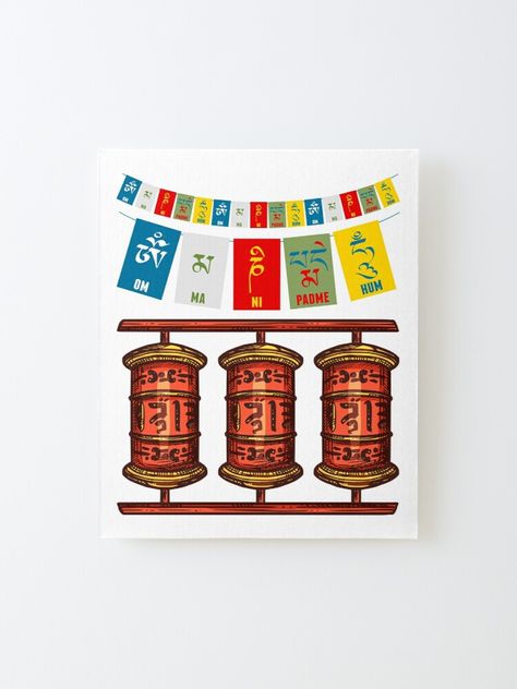 "Om Mani Padme Hum Tibetan Buddhist Mantra Prayer Wheels" Mounted Print by TammyWinandArt | Redbubble Buddhist Mantra, Prayer Wheel, Doodle Ideas, Buddhist Prayer, Om Mani Padme Hum, Prayer Flags, Tibetan Buddhist, Etsy Handmade, Wood Print