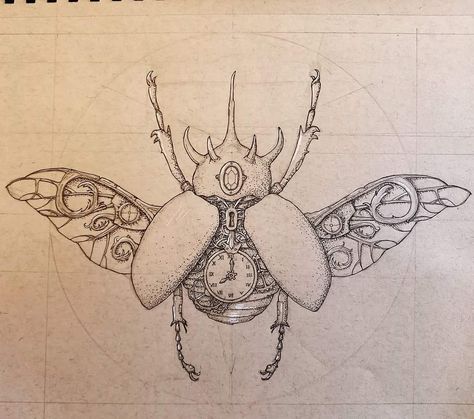 Beetle Drawing, Rhinoceros Beetle, Steampunk Animals, Arte Robot, Ink Illustration, Animal Designs, Steampunk Design, Steampunk Art, Fantasy Artist