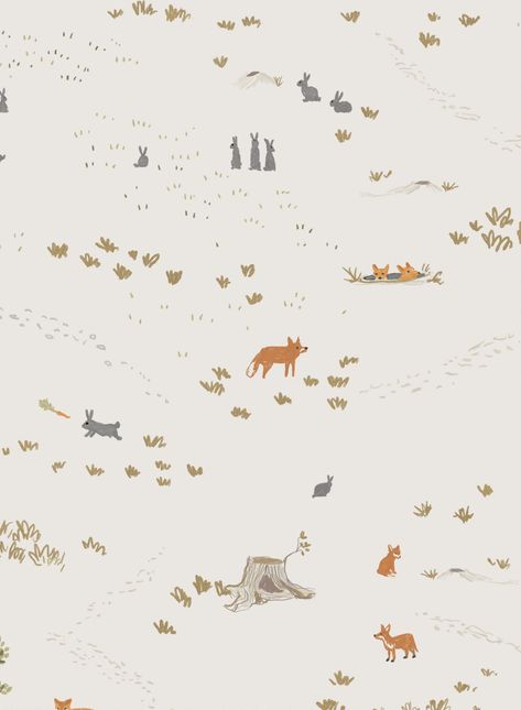 'Autumn Whimsy' is an enchanting kids' wallpaper pattern depicting tree trunks, foxes, rabbits, and lovely leaves. Find more peel and stick and pre-pasted kids' wallpaper like this one online at Opposite Wall. Whimsy Wallpaper, Woodland Pattern, Baby Animal Drawings, Wall Pattern, Baby Wallpaper, Cartoon Sketches, Ink In Water, Kids Room Wallpaper, Fox Pattern