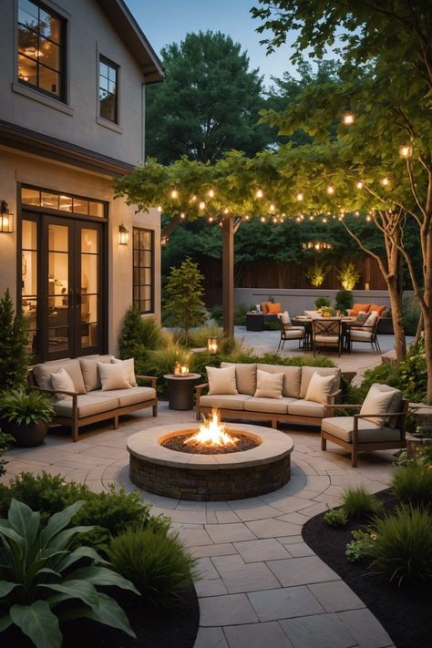 19 Super Cozy Outdoor Fireplaces For Your Backyard – ToolzView Outdoor Patio Ideas Fireplace, Fireplace Pits Backyards, Bluestone Patio With Fire Pit, Backyard Patio Fire Pit, California Patio Ideas, Tuscany Backyard Ideas, Pnw Backyard Landscaping, Paver Seating Area, Farm Backyard Ideas