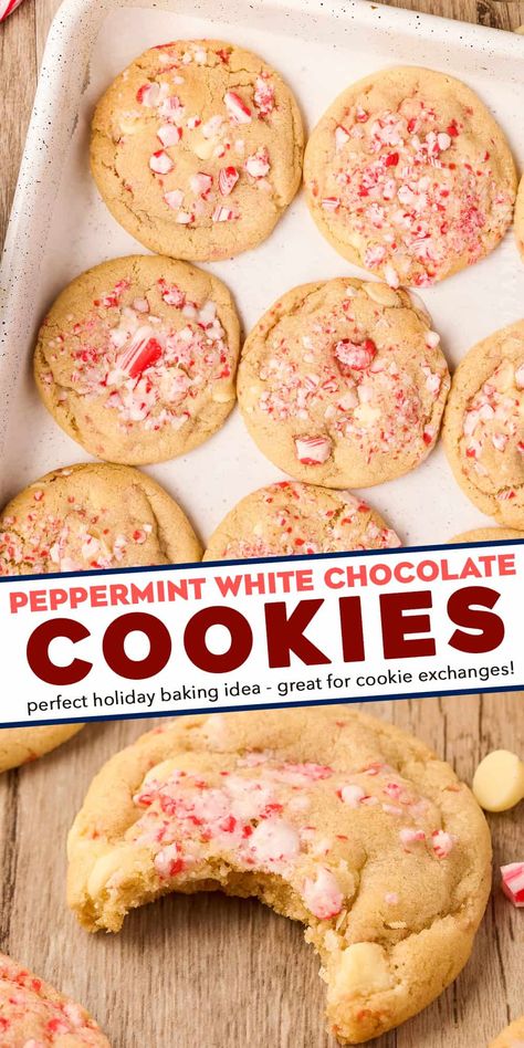 White Chocolate Peppermint Cookies - The Chunky Chef Cookies With Peppermint Chips, Peppermint Chips Recipes, Starlight Mint Surprise Cookies, Peppermint White Chocolate Cookies, Andes Peppermint Crunch Recipes, Soft Christmas Peppermints, Peppermint Crunch Cookies, Peppermint Cookies Recipe, White Chocolate Peppermint Cookies