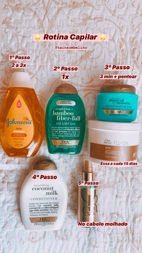 I follow these steps everytime I wash my hair and it gives amazing results!!! 3º step says 3 minutes plus brush your hair still in the shower, and I intercalate w/ the Wella mask every 15 days, and 5º step says you pass this oil after the shower, when your hair is still wet ☺️ Follow me on my instagram @tainaumbelino Wella Mask, How To Shower Properly, After Shower Routine, How To Shower, Hair Styling Tips, Wash My Hair, Hair Routine, Shower Routine, Hair Routines