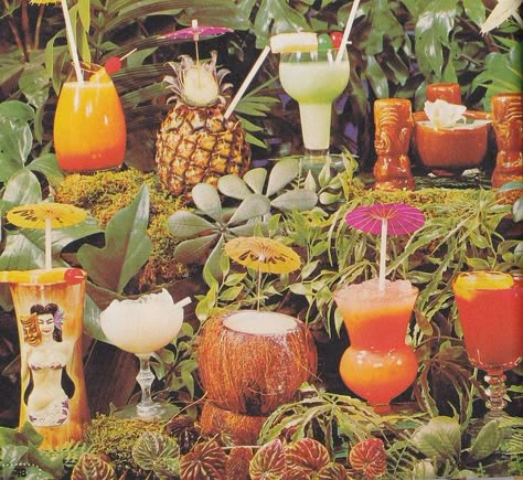 Drinks to accompany The SOUND of TIKI by hmdavid, via Flickr Tiki Bar Drinks, Retro Tropical Party, Hawaiian Tropic Aesthetic, Tropical Bar Aesthetic, Vintage Tiki Aesthetic, 1950s Tiki Bar, Tropical Xmas, Environmental Architecture, Ny Restaurants