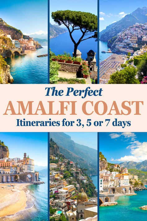 The Ultimate Guide to Amalfi Coast, Italy, with all you need to know: when to travel, how to get there and get around, and where to stay in Amalfi Coast. We selected the best cities and beaches on the Amalfi Coast and organized them in a 3, 5, or 7-day itinerary. The best part is that you can adapt these Amalfi Coast itineraries for more or less days creating your own trip. You will also find travel tips and how to avoid stress when traveling to the Amalfi Coast during summer and high season. Best Places To Visit In Italy Amalfi Coast, Amafali Coast Italy, Southern Italy Itinerary, Costa Amalfi, Almafi Coast Italy, Amalfi Coast Guide, Amalfi Coast Travel Guide, Italy Coast, Amalfi Coast Itinerary