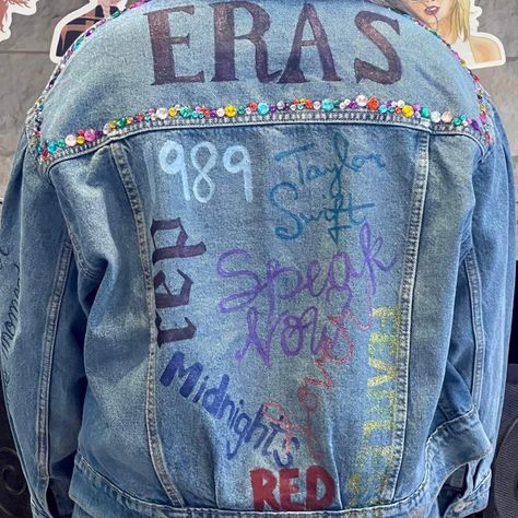 Handmade One Of A Kind Ts Eras Tour Denim Jacket Painted Blue Jean Jacket, Eras Tour Denim Jacket, Taylor Swift Jean Jacket, Eras Tour Jacket, Ts Eras Tour, Ts Eras, Rep Tour, Taylor Swift Eras Tour, Taylor Swift Eras