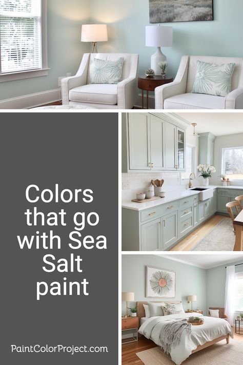 Looking for the perfect accent colors to add to your home? Here are the top coordinating colors for Sherwin Williams Sea Salt. Colors That Go With Sea Salt Paint Sherwin Williams, Bedrooms Painted In Sea Salt, Sea Salt Paint Living Room, Sea Salt Coordinating Colors Bedroom, Sea Salt Boho Bedroom, Sea Salt Bedroom Decor, Sea Salt Cabinets Bathroom, Sherwin Williams Sea Salt Living Room, Sea Salt Sherwin Williams Bedroom Decor