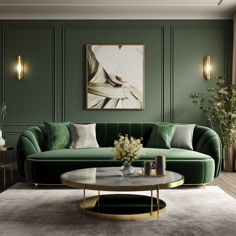 3+ Tips for Making a Green Sofa the Star of Your Living Room • 333+ Images • [ArtFacade] Green Couches, Modern Green Living Room, Emerald Green Living Room, Emerald Green Sofa, Green Sofa Living, Dark Green Living Room, Green Sofa Living Room, Deco Living, Art Deco Living Room